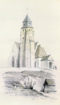 Dessin de l’église de Thorigny par Victor Petit
